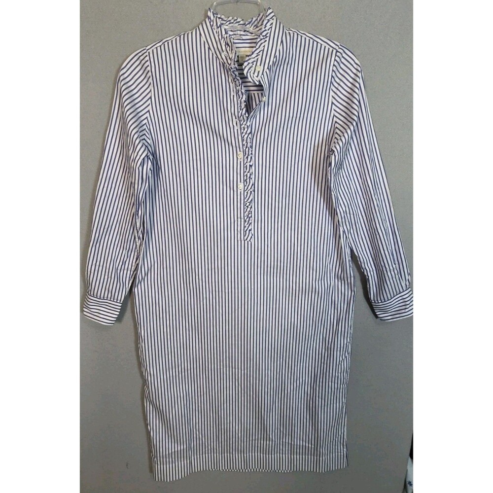 Ann Mashburn Midi Shirt Dress Womens M Blue White Striped Ruffled V-Neck Boho